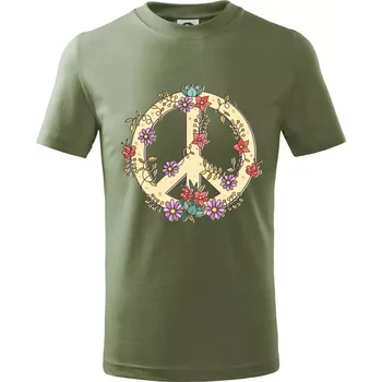 Peace symbol pískový - Tričko dětské bavlněné - 104-110cm / 3-4 roky ( Khaki )