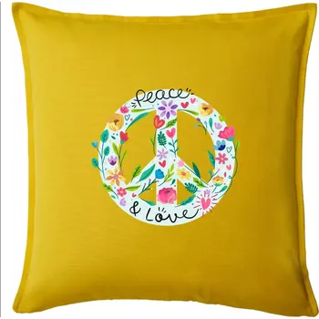Polštář Peace and love symbol - Polštář 50x50 - 50x50 - Pouze potah ( Žlutá )