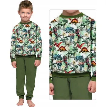 Chlapecké pyžamo CHLAPECKÉ PYŽAMO PRO MLÁDEŽ, SILNÁ TEPLÁ BAVLNA, DLOUHÝ RUKÁV, DINOSAUŘI 146