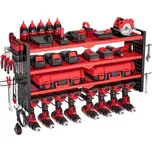 VEVOR Nástěnný organizér na elektrické nářadí, 4vrstvý úložný stojan s 8 držáky vrtáků, držákem nářadí a úložným stojanem s bočními děrovanými deskami, organizér na nářadí do garáže, na pracovní stůl a do dílny