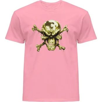 panske-levne-bavlnene-tricko-digi-potisk-zlata-lebka Barva: Pink neo - pastelově růžová, velikost: S