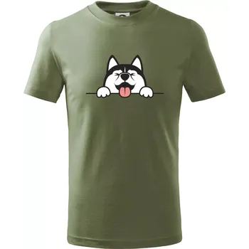 Dětská móda Husky veselý - Tričko dětské bavlněné - 98 cm / 2 roky ( Khaki )