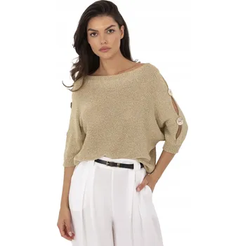 Dámský svetr Italy Moda dámský svetr zlatý volný prodloužený (univerzální velikost)