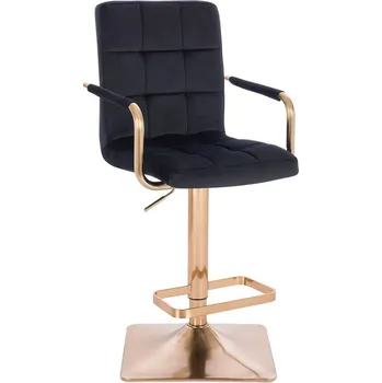 Barová židle LuxuryForm DESIGN Barová židle VERONA GOLD VELUR na zlaté hranaté podstavě - černá