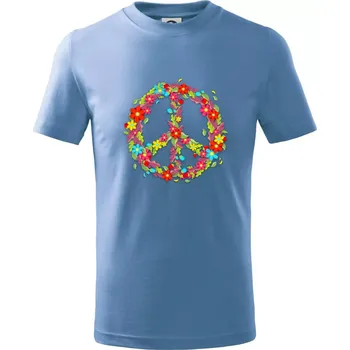 Chlapecké tričko Peace symbol červené květiny - Tričko dětské bavlněné - 98 cm / 2 roky ( Pyžamově světlá modrá )