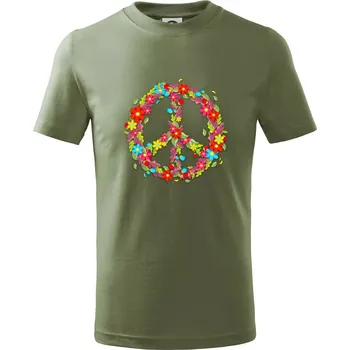 Peace symbol červené květiny - Tričko dětské bavlněné - 122 cm/6 let ( Khaki )