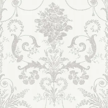 Tapeta BÍLÁ TAPETA GLAMOUR ŠEDÝ ORNAMENT ADAMASZEK