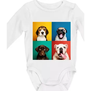 Psi štěňata koláž - Body kojenecké s dlouhým rukávem - Dlouhý r. 6-12 měs ( Bílá )