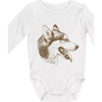Husky - hlava z boku - Body kojenecké s dlouhým rukávem - Dlouhý r. do 3 měs ( Bílá )