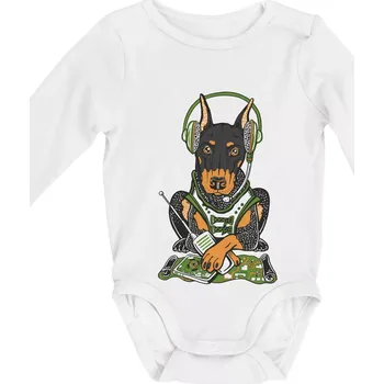 Bojový dobrman (Pecka design) - Body kojenecké s dlouhým rukávem - Dlouhý r. do 3 měs ( Bílá )