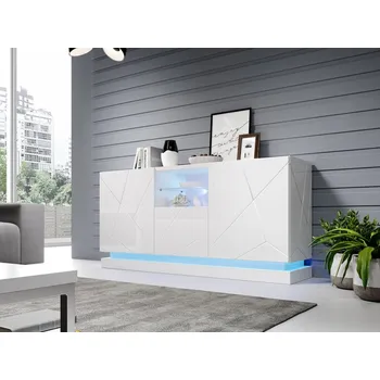 Komoda Komoda Agnes 2D1K, Osvětlení: osvětlení LED RGB - barevné, Barva: bílá / bílá lesk MIRJAN 5903211198700