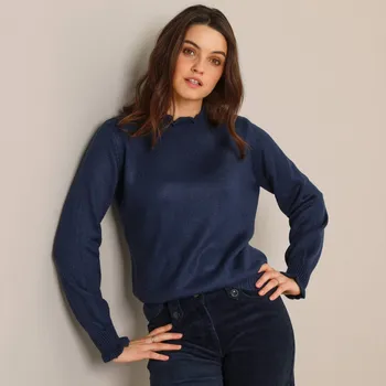 Dámský svetr Pulovr se stojáčkem a volánky nám.modrá 52