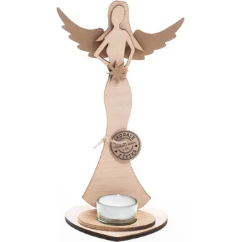 Vánoční dekorace Vánoční dřevěný anděl 25 cm se svíčkou 4 barevné varianty Barva: Zlatá