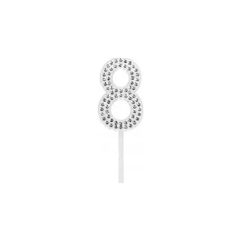 Party dekorace Stříbrná diamantová ozdoba na dort Číslice 8 2,5 x 10,5 cm