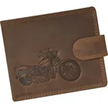 Hnědá broušená kožená peněženka s motivem motorky