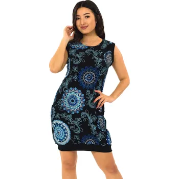 Dámské šaty Himalife Balonové šaty Karina - černá s modrou Velikost: 3XL - Móda pro plnoštíhlé, Oblečení nadměrné velikosti