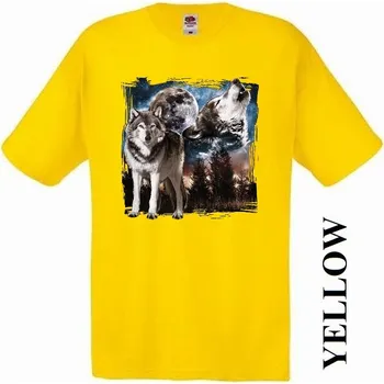 Pánské tričko levne-bavlnene-tricko-potisk-vlci-les-Mesic Barva: Yellow - žlutá, velikost: XXL