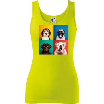 Dámské tričko Psi štěňata koláž - Dámské tílko - XL ( Limetková )