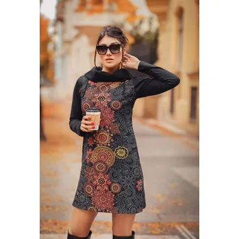 Dámské šaty Himalife Tunika/šaty s límcem Lora - černá s červenou Velikost: S