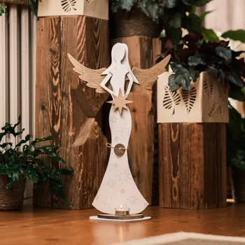 Vánoce Vánoční anděl dřevěný 50 cm se svíčkou - 3 barevné varianty Barva: Bílo - zlatá