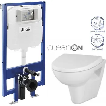 WC sada JIKA předstěnový instalační 8 cm systém bez tlačítka + WC CERSANIT CLEANON PARVA + SEDÁTKO H894652 X PA1