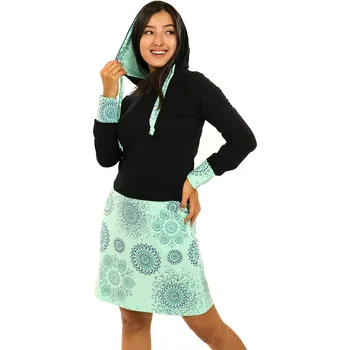 Dámské šaty Himalife Šaty s kapucí Asma - černá s mintovou Velikost: XXL/3XL - Móda pro plnoštíhlé, Oblečení nadměrné velikosti