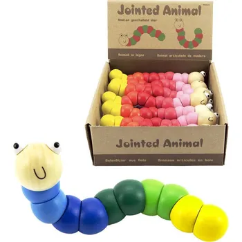 Dřevěná hračka _Ostatní 1_ DŘEVO Baby červík barevný 16cm kloubová housenka pro miminko 00822439