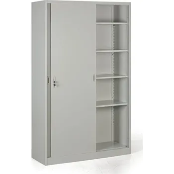 B2B Partner Kovová skříň s posuvnými dveřmi, demontovaná, 4 police, 1200 x 1990 x 450 mm, světle šedá