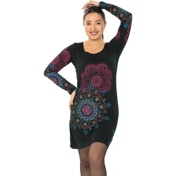 Dámské šaty Himalife Šaty Noelani - černá s barvami Velikost: XL - Móda pro plnoštíhlé, Oblečení nadměrné velikosti