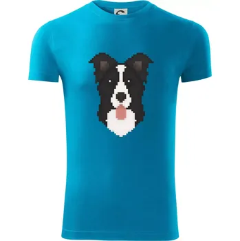 Pánské oblečení Border kolie Pixel - Viper FIT - Pánské zůžené tričko - 3XL ( Světlý tyrkys )