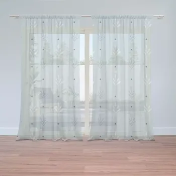 Záclona Sablio Záclony Modré a bílé lístky: 2ks 150x250cm