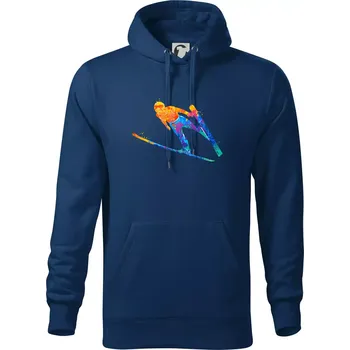 Pánská mikina Skokan na lyžích splash - Mikina pánská Cape s kapucí - 5XL ( Půlnoční modrá )
