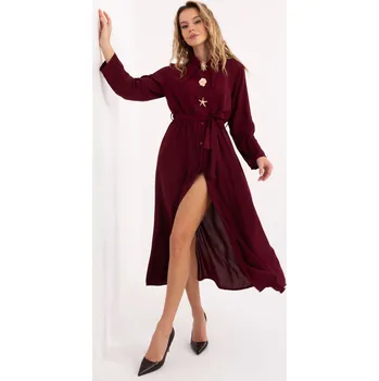 Dámské šaty Vínové dámské košilové šaty s brožemi -MI-SK-C258.16-bordo Velikost: ONE SIZE