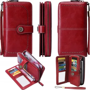 Dámská kožená peněženka červená Rfid elegantní funkční prostorná kůže