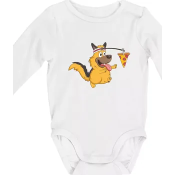 Kojenecký body Pes s pizzou - Body kojenecké s dlouhým rukávem - Dlouhý r. do 3 měs ( Bílá )