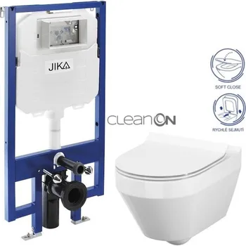 WC sada JIKA předstěnový instalační 8 cm systém bez tlačítka + WC CERSANIT CLEANON CREA OVÁL + SEDÁTKO H894652 X CR1