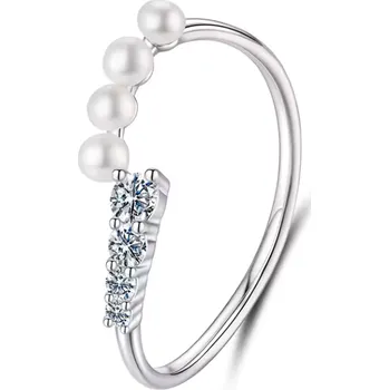 Prsten For Silver Jemný stříbrný prsten s perlami a Moissanitem 0,1ct – Stříbro 925