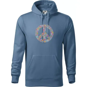 Pánská mikina Peace symbol lístečky - Mikina pánská Cape s kapucí - 5XL ( Denim )