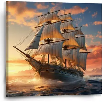Obraz Sablio Obraz Plachetnice ve vlnách při východu slunce - 50x50 cm