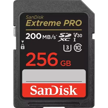 Paměťová karta SanDisk Extreme PRO 256GB SDXC / UHS-I, Class 10, U3, V30 / up to 200MB/s & 140MB/s Read/Write / + 2 years RescuePRO