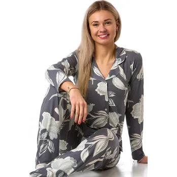 Dámské pyžamo Pyžamo pro ženy šedé pro plnoštíhlé z jemného pružného materiálu s květinovým vzorem 1D1768 šedá 3xl