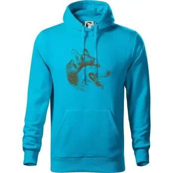 Pánská mikina Husky - hlava z boku - Mikina pánská Cape s kapucí - 5XL ( Světlý tyrkys )