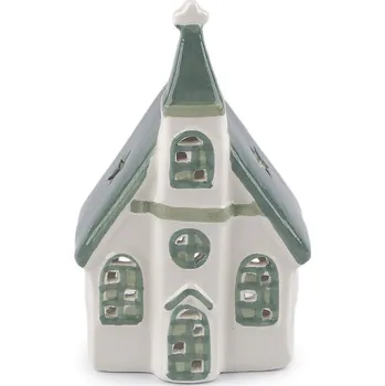 Vánoční dekorace Porcelánový kostel na svíčku Varianta: bílá zelená, Balení: 1 ks