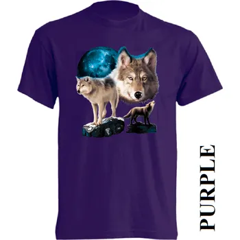 Pánská móda levne-bavlnene-tricko-potisk-vlci-skála Barva: Purple - purpurová, velikost: XL