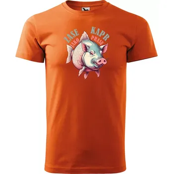 Sablio Tričko s potiskem pro rybáře Zase kapr jako prase - oranžové XL