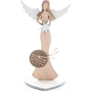 Vánoční dekorace Anděl dřevěný 16 cm vánoční Barva: Přírodní tělo+bílá křídla