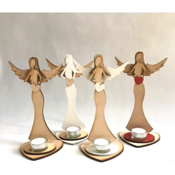 Vánoční dekorace Anděl dřevěný 25 cm se svíčkou 4 barevné varianty Barva: Sada 4 ks