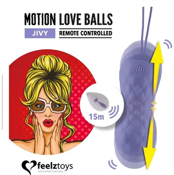 Vibrátor FeelzToys Jivy Remote Controlled Motion Love Balls, silikonové vaginální kuličky s dálkovým ovládáním s průměrem 3,4 cm