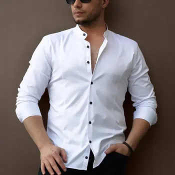 Pánská košile BÍLÁ PÁNSKÁ KOŠILE SLIM FIT SE STOJAKEM VELIKOST M