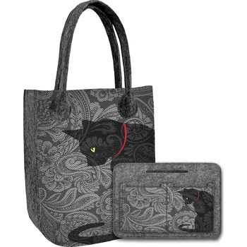 Velká filcová taška shoper A4 City + organizér BERTONI s potiskem kočky Kleks